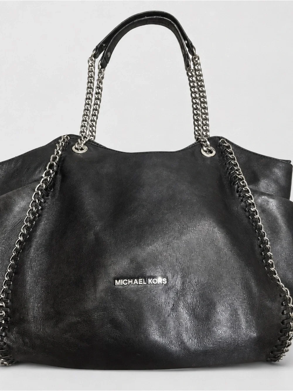 MICHAEL Michael Kors Hamilton Whipstitch Chain Black Leather Large Tote Bag